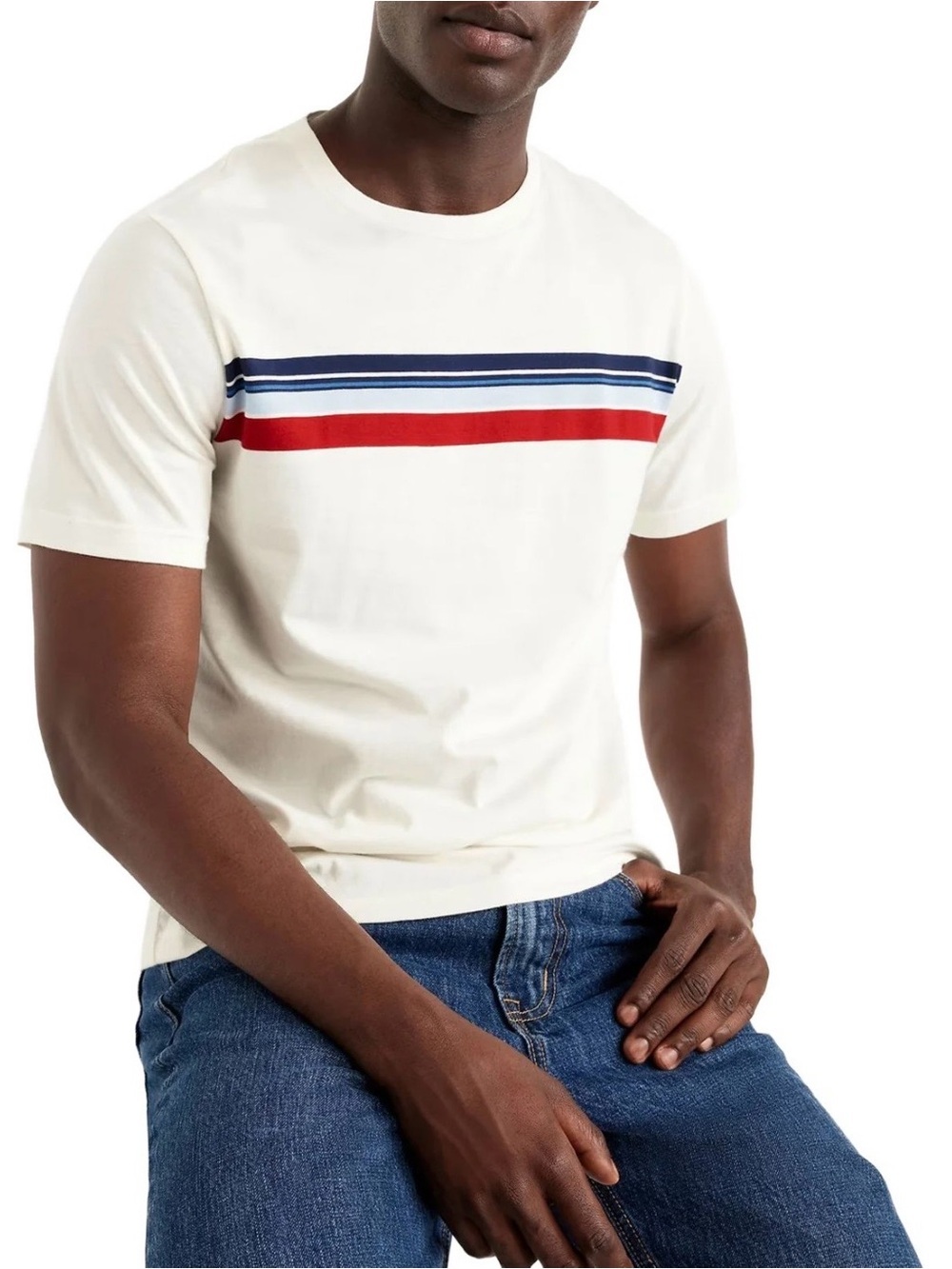 Old Navy Cream Short-Sleeve Tee with Red and Navy Stripes (Retro vibe )